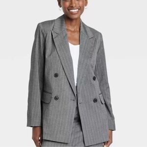 A New Day Women's Button Up Blazer Jacket, Gray Pinstripe, Medium NEW